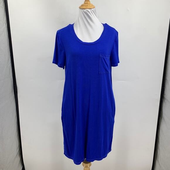 Splendid Tee Dress Womens S Small Royal Short Sleeve Chest Pockets Stretch Mini - Picture 2 of 11